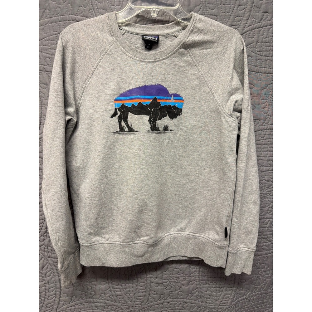 Patagonia Organic Cotton Graphic Sweatshirt Womens Medium Bison‎ Landscape